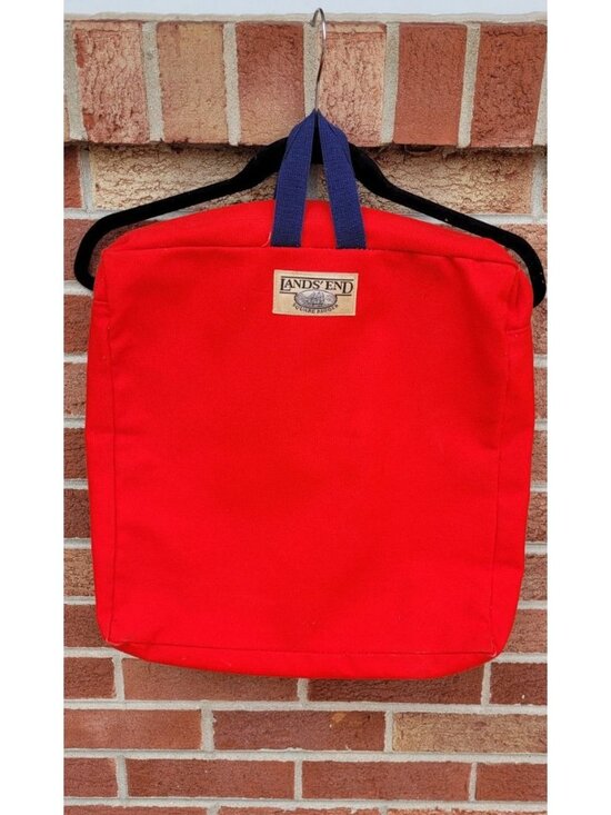 Lands' End Handbags - Vintage Lands' End Square Rigger Canvas Bag with Handles Red 15"x14"